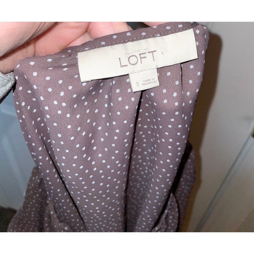 Loft Soft mauve/taupe blouse with a delicate allover white polka-dot print - Picture 5 of 5